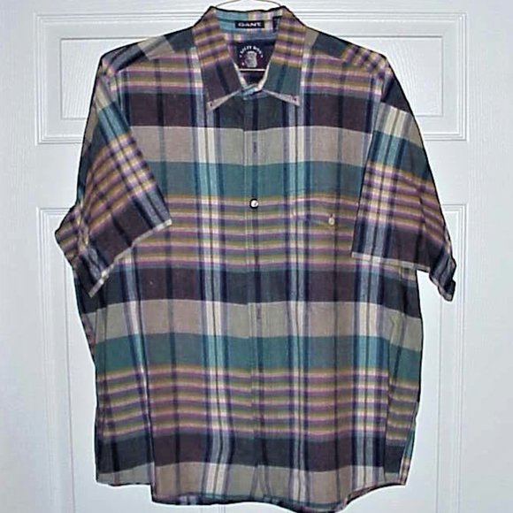 GANT, XL, MEN'S, GREEN & BROWN, PRE-OWNED, LAUNDERED, GENTLY WORN, S.S. SHIRT - Picture 1 of 2